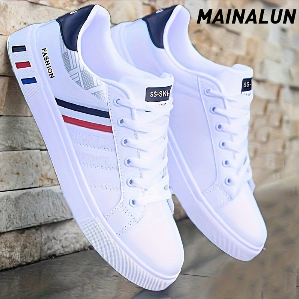 Men's Skate Shoes With Good Grip, Lace-up PU Leather Sneakers, Men's Footwear