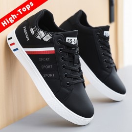 Men's Skate Shoes With Good Grip, Lace-up PU Leather Sneakers, Men's Footwear