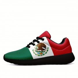 Plus Size Men's Trendy Mexico National Flag Pattern Sneakers, Comfy Non Slip Casual Soft Sole Lace Up Shoes For Men's Outdoor Activities