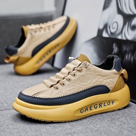 Men's Casual Stitched Lace Up Chunky Sneakers With Assorted Colors, Casual Outdoor Walking Shoes