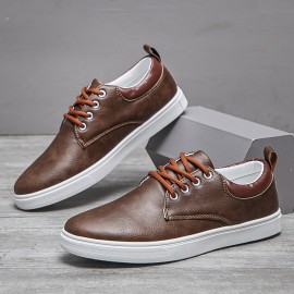 Men's Solid Skate Shoes, Comfy Non Slip Lace Up Casual Sneakers For Men's Outdoor Activities