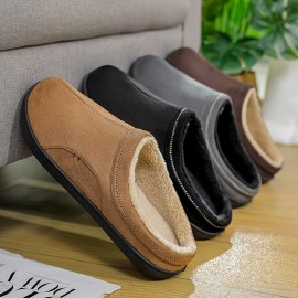 Men's PLUS SIZE Soft Plush Cozy House Slippers, Lightweight Breathable Anti-skid Slip-on Shoes With Fuzzy Lining And Suede Uppers For Indoor Walking, Autumn And Winter