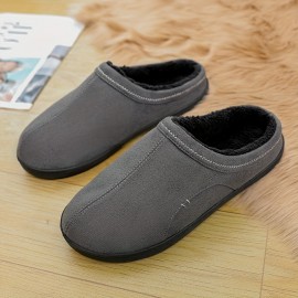 Men's PLUS SIZE Soft Plush Cozy House Slippers, Lightweight Breathable Anti-skid Slip-on Shoes With Fuzzy Lining And Suede Uppers For Indoor Walking, Autumn And Winter