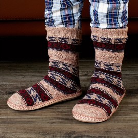 Men's Slipper Socks, Winter Cable Knit Non-Skid Warm Slipper Socks, Cozy Soft Indoor Socks, Fluffy Sherpa Shoes