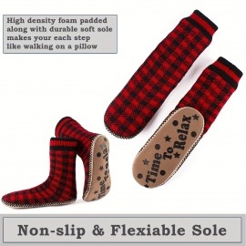 Men's Slipper Socks, Winter Cable Knit Non-Skid Warm Slipper Socks, Cozy Soft Indoor Socks, Fluffy Sherpa Shoes