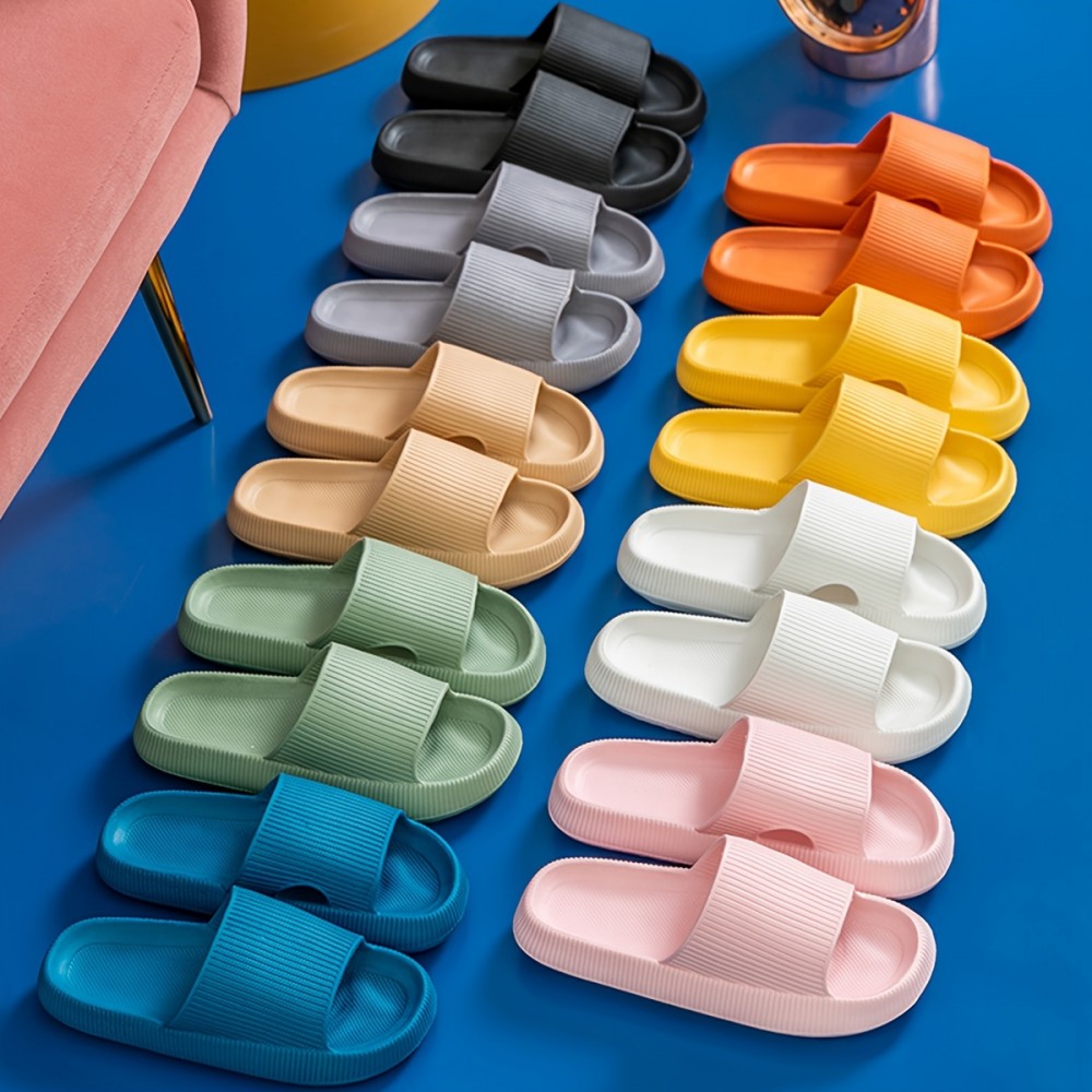 Solid Color Geometric Pattern Slides, Casual Slip On Soft Sole Pillow Slides, Comfortable Indoor Home Bathroom Shoes