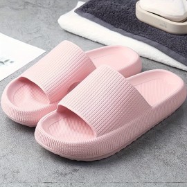 Solid Color Geometric Pattern Slides, Casual Slip On Soft Sole Pillow Slides, Comfortable Indoor Home Bathroom Shoes