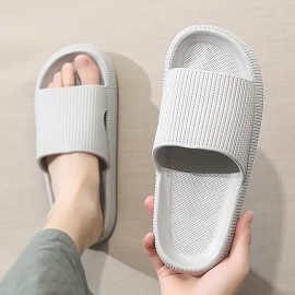 Solid Color Geometric Pattern Slides, Casual Slip On Soft Sole Pillow Slides, Comfortable Indoor Home Bathroom Shoes