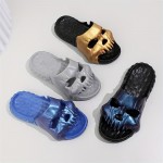 Men's Fashion Skull Graphic Slides, Casual Non Slip Slippers, Open Toe Shoes For Indoor Outdoor Beach Shower, Spring And Summer