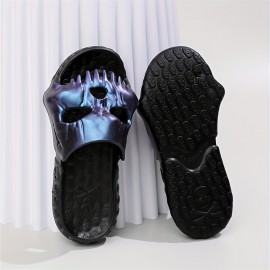 Men's Fashion Skull Graphic Slides, Casual Non Slip Slippers, Open Toe Shoes For Indoor Outdoor Beach Shower, Spring And Summer