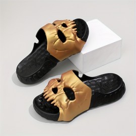 Men's Fashion Skull Graphic Slides, Casual Non Slip Slippers, Open Toe Shoes For Indoor Outdoor Beach Shower, Spring And Summer