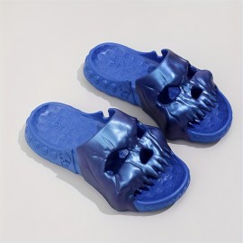 Men's Fashion Skull Graphic Slides, Casual Non Slip Slippers, Open Toe Shoes For Indoor Outdoor Beach Shower, Spring And Summer