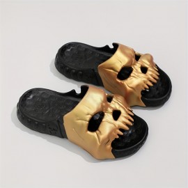 Men's Fashion Skull Graphic Slides, Casual Non Slip Slippers, Open Toe Shoes For Indoor Outdoor Beach Shower, Spring And Summer