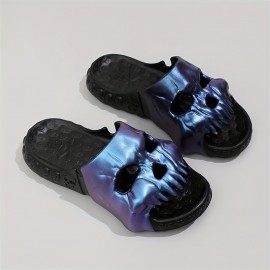 Men's Fashion Skull Graphic Slides, Casual Non Slip Slippers, Open Toe Shoes For Indoor Outdoor Beach Shower, Spring And Summer