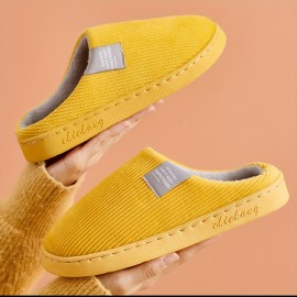 Soft Plush Cozy Ribbed Corduroy House Slippers Anti-skid Slip-on Shoes Indoor For Men Winter Shoes