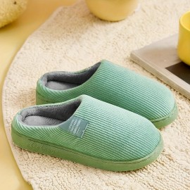 Soft Plush Cozy Ribbed Corduroy House Slippers Anti-skid Slip-on Shoes Indoor For Men Winter Shoes