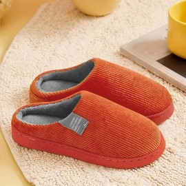 Soft Plush Cozy Ribbed Corduroy House Slippers Anti-skid Slip-on Shoes Indoor For Men Winter Shoes