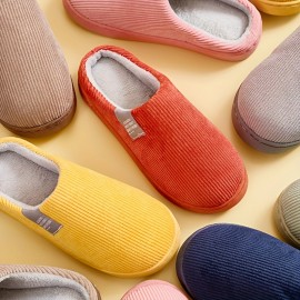 Soft Plush Cozy Ribbed Corduroy House Slippers Anti-skid Slip-on Shoes Indoor For Men Winter Shoes