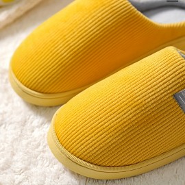 Soft Plush Cozy Ribbed Corduroy House Slippers Anti-skid Slip-on Shoes Indoor For Men Winter Shoes