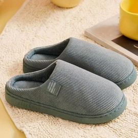 Soft Plush Cozy Ribbed Corduroy House Slippers Anti-skid Slip-on Shoes Indoor For Men Winter Shoes