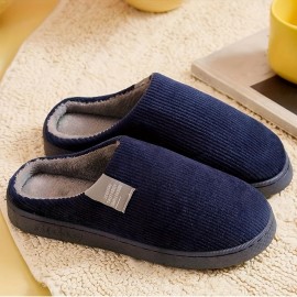 Soft Plush Cozy Ribbed Corduroy House Slippers Anti-skid Slip-on Shoes Indoor For Men Winter Shoes