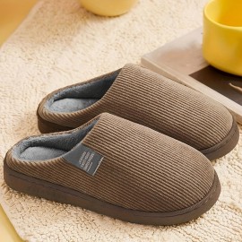 Soft Plush Cozy Ribbed Corduroy House Slippers Anti-skid Slip-on Shoes Indoor For Men Winter Shoes