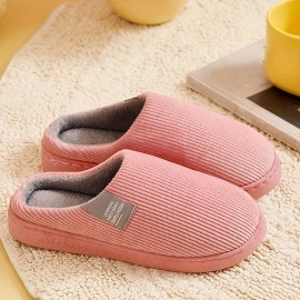 Soft Plush Cozy Ribbed Corduroy House Slippers Anti-skid Slip-on Shoes Indoor For Men Winter Shoes