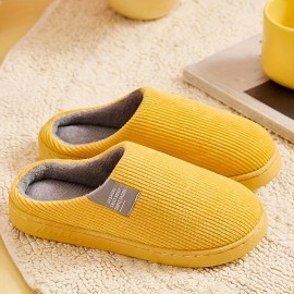 Soft Plush Cozy Ribbed Corduroy House Slippers Anti-skid Slip-on Shoes Indoor For Men Winter Shoes