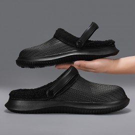 Men's Waterproof Plush Lined Clogs, Slip-on Closed Toe Slippers, Soft Sole Walking Shoes, Comfy Home Slippers For Winter