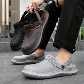 Men's Waterproof Plush Lined Clogs, Slip-on Closed Toe Slippers, Soft Sole Walking Shoes, Comfy Home Slippers For Winter