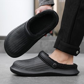 Men's Waterproof Plush Lined Clogs, Slip-on Closed Toe Slippers, Soft Sole Walking Shoes, Comfy Home Slippers For Winter