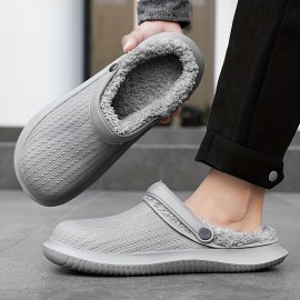 Men's Waterproof Plush Lined Clogs, Slip-on Closed Toe Slippers, Soft Sole Walking Shoes, Comfy Home Slippers For Winter