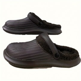 Men's Waterproof Plush Lined Clogs, Slip-on Closed Toe Slippers, Soft Sole Walking Shoes, Comfy Home Slippers For Winter