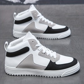 Men's Trendy Color Block Lace Up High Top Skate Shoes, Casual Breathable Comfy Anti-skid Sneakers