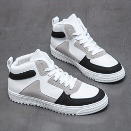 Men's Trendy Color Block Lace Up High Top Skate Shoes, Casual Breathable Comfy Anti-skid Sneakers