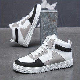 Men's Trendy Color Block Lace Up High Top Skate Shoes, Casual Breathable Comfy Anti-skid Sneakers