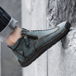 Men's Lightweight PU Handmade Boots With Zipper