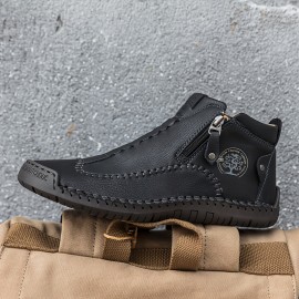 Men's Lightweight PU Handmade Boots With Zipper