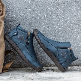 Men's Lightweight PU Handmade Boots With Zipper