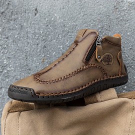 Men's Lightweight PU Handmade Boots With Zipper