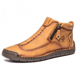 Men's Lightweight PU Handmade Boots With Zipper