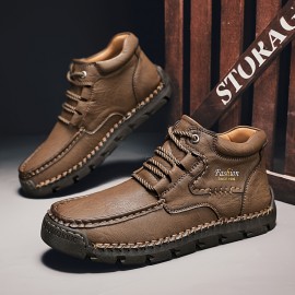 Men's Stitching Casual Ankle Boots, Breathable Slip-resistant Lace-up Walking Shoes For Outdoor, Spring Autumn And Winter