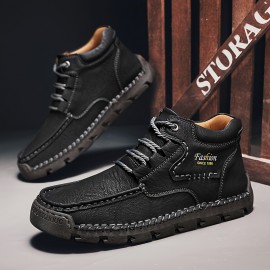 Men's Stitching Casual Ankle Boots, Breathable Slip-resistant Lace-up Walking Shoes For Outdoor, Spring Autumn And Winter