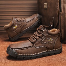 Men's Stitching Casual Ankle Boots, Breathable Slip-resistant Lace-up Walking Shoes For Outdoor, Spring Autumn And Winter