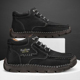 Men's Stitching Casual Ankle Boots, Breathable Slip-resistant Lace-up Walking Shoes For Outdoor, Spring Autumn And Winter