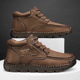 Men's Stitching Casual Ankle Boots, Breathable Slip-resistant Lace-up Walking Shoes For Outdoor, Spring Autumn And Winter