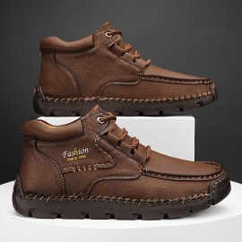 Men's Stitching Casual Ankle Boots, Breathable Slip-resistant Lace-up Walking Shoes For Outdoor, Spring Autumn And Winter