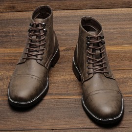 Men's Trendy Vintage Cap-toe Boots, Breathable High-top Lace-up Boots For Outdoor