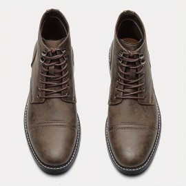 Men's Trendy Vintage Cap-toe Boots, Breathable High-top Lace-up Boots For Outdoor