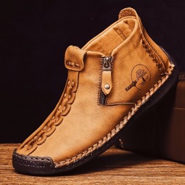 Men's Boots Stitching Zipper Ankle Boots Vintage Style Rubber Sole Outdoor Shoes Moccasins